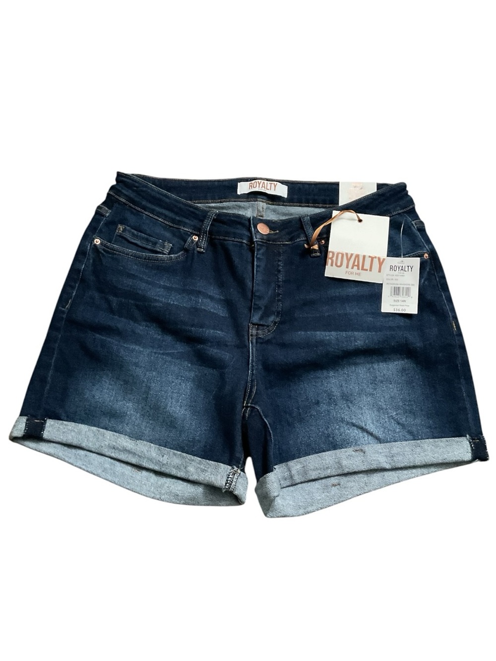 Royalty For Me Dark Indigo Rolled Hem Denim Shorts RT $36